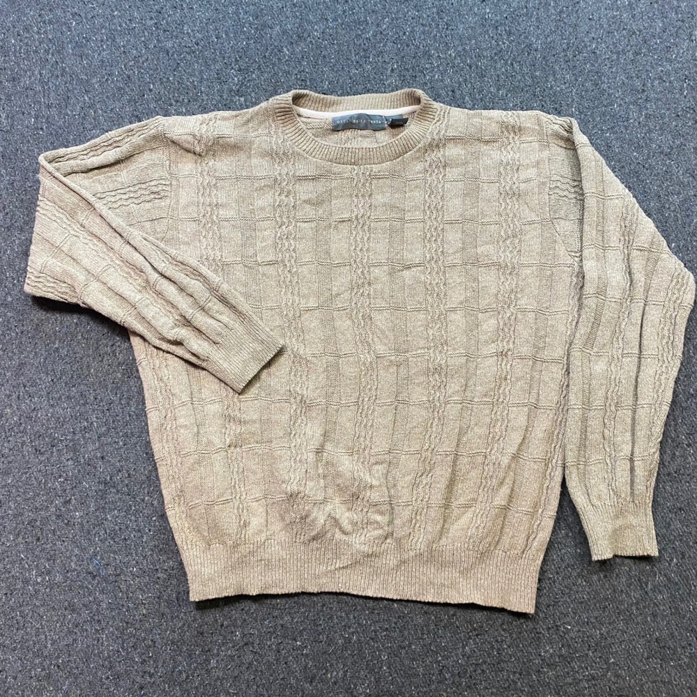 Oscar de la Renta Sweater Sz XL Mens Tan Beige Quiet Luxury Cable Textured Knit